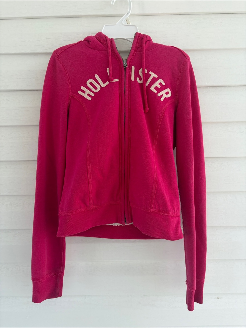 Hollister Pink Sherpa Lined Full Zip Hoodie Size XS Logo Y2K Sweatshirt